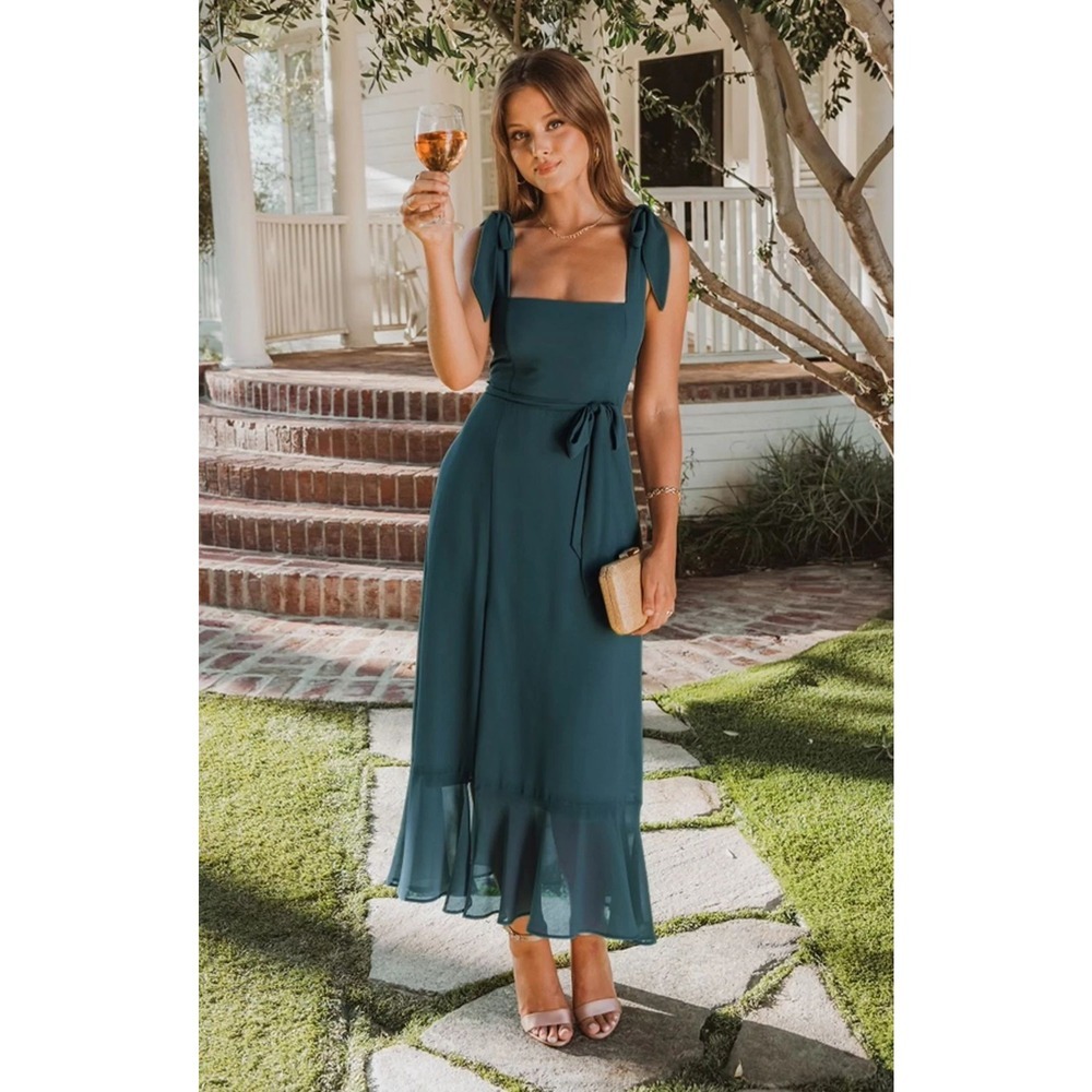 Show Me Your Mumu Claire Midi Dress Emerald Chiffon M